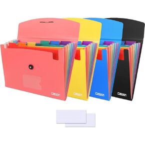 4 Pack 7-Pocket Expanding File, Plastic Expandable File Folder with Pockets, A4/Letter Size Accordion Organizer Folder, for School and Office Supplies - Black&Blue&Pink&Yellow