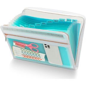 13 Pocket Expanding File Folder Organizer with Front Clear Pounch, Accordion File Organizer with Zipper Clourse, Expandable Filing Folders for Documents, Papers Letter Size, Black