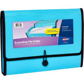 Avery Expanding File Folder Organizer, 7-Pocket Accordion File Organizer, Aqua, Holds 425 Letter/A4-Size Sheets (73551)