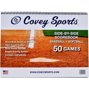 Covey Baseball & Softball Scorebook Side by Side Format - (50 Games) - Score Keeping Book with Sheets Designed to Make Baseball & Softball Scoring Easier for The Score Keeper, Coaches, and Announcers