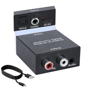 Analog to Digital Audio Converter, RCA (L/R) to Optical Toslink Coaxial Adapter, 3.5mm AUX Jack to Toslink Coaxial Optical Connector for PS3 PS4 DVD HDTV Home Cinema Systems