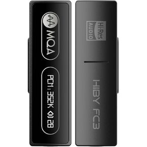 HiBy FC3 USB DAC with Display Hi-Res Audio 112mW Output Power Support PCM DSD MQA dongle for iPhone/MAC/Android/Windows(Black)