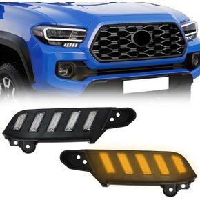 LED Daytime Running Lights for Toyota Tacoma 2016 2017 2018 2019 2020 2021 2022 2023, Amber Sequential Flash Turn Signal DRL Front Side Marker Headlight for Toyota Tacoma Truck 2016-2023