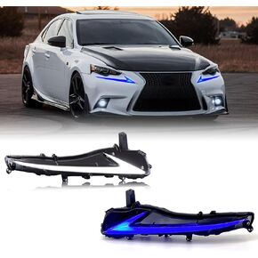 HCMOTIONZ 2013-2016 ضوء الجري النهاري DRL المتسلسل متوافق مع Lexus IS200t IS300 IS350 F-sport 2013-2016 RGB DRL التحكم في التطبيق/تغيير اللون...