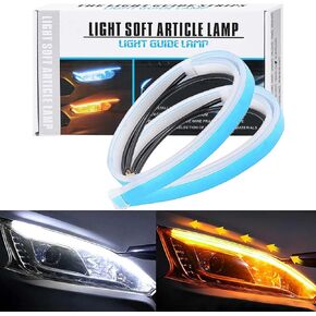 Led Turn Signal Strip 24 Inch LED Headlight Strips 2Pcs Waterproof Sequential Led Strip Exterior Led Lights for Car White Yellow