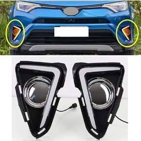 Compatible with Toyota RAV4 2016 2017 2018 Car LED DRL Daytime Running Lights Turn Signal Yellow Indicator Daylights Replace Fog Lamp Covers Accessories
