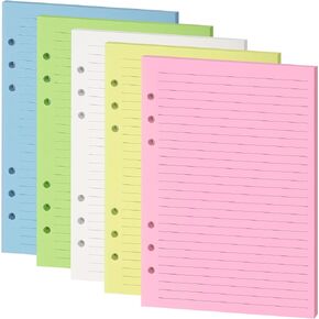 Lined Refill Paper, Colorful Ruled Journal Fillers for 6-Ring Binder, Planner Inserts, 5-color 120 GSM Thick Loose Leaf Paper, 50 Sheets/100 Pages (A5 8.26x5.6in)