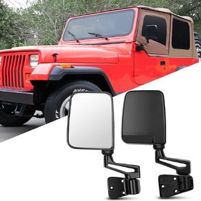 ITOPUP Set Side Mirrors Assembly Fit for 1987-2002 for Jeep Wrangler with Half Door Manual Fold,Non-heated Manual Textured Black