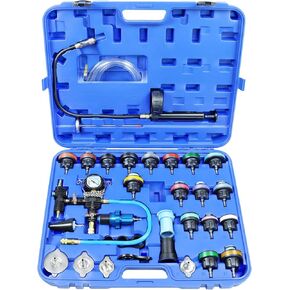 Radiator Pressure Tester Coolant Vacuum Refill Kit 33PCS Automotive Cooling System Leak Test Pneumatic Water Tank Purge Fill Tool Set with Gauge Adapter Cap Universal for Auto Car Airlift