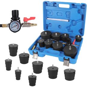 Boost Leak Tester For Cooling System/Turbo System Leakage Tester,9Pcs Turbo Boost Leak Tester With 4 Pairs Of Stepped Adapters 1-3/8"- 3-1/2",Leak Down Tester Kit With Pressure Gauge,1/4" Air Fititng