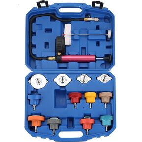 Radiator Pressure Leakage Tester Tool Kit | 14PCS Universal Coolant System Pressure Tester Kit with Aluminum Hand Pump and Adapters for Trucks, Cars, Motorcycle