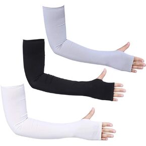 Bacophy 3 Pairs Arm Sleeves with Thumb Holes Women Men UV Protection Cooling, UPF 50 Compression Long Arm Cover