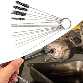 fasebeek 15 PCS Car Carburetor Cleaning Brush Combination Kit, Nylon Wire Multi-functional Stainless Steel Precision Instrument Thin Tube Needle, Suitable for Most Cars (Silver)