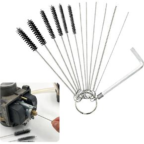 Carburetor Carbon Dirt Jet Remove Cleaner, 5 Nylon Brushes + 10 Cleaning Needles + 1 Throttle Wrench Tool Kit for Motorcycle ATV Moped Welder Carb Chainsaw Spray
