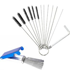 Carburetor Carbon Dirt Jet Remove Cleaner, 5 Nylon Brushes + 10 Cleaning Needles + 1 Throttle Wrench Tool Kit for Motorcycle ATV Moped Welder Carb Chainsaw Spray
