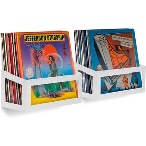 Hudson Hi-Fi Vinyl Display Shelf - 1 Pack, Solid Steel, Black Satin, Vinyl Record Wall Mount, Fits 25 LPs