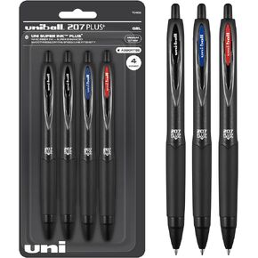 Uniball Signo 207+ Gel Pen 4 Pack, 0.7mm Medium Black Pens & Uniball Signo Gel 207™ Retractable Gel Pens, Medium Point, 0.7 mm, Clear Barrel, Black Ink, Pack Of 4