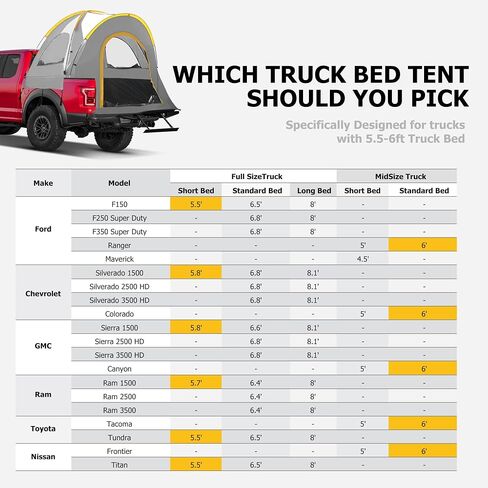FLYCLE Truck Tent for 6.5-8 FT Truck Bed, Pickup Truck Bed Tent Double Layer Waterproof PU2000mm for Camping in Saudi Arabia