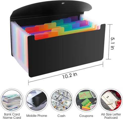 حافظة ملفات بلاستيكية سوداء من كازون مقاس A6 تحتوي على 13 جيبًا للتخزين والتنظيم in Kuwait