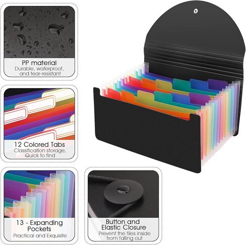 حافظة ملفات بلاستيكية سوداء من كازون مقاس A6 تحتوي على 13 جيبًا للتخزين والتنظيم in Kuwait