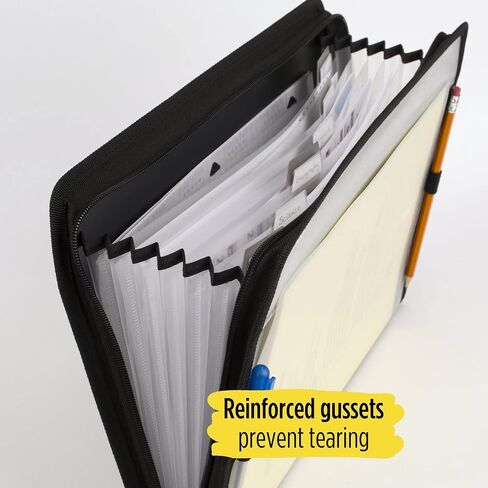 Five Star 7 Pocket Expanding File Organizer, Plastic Expandable File Folders with Customizable Tabs & Clear Cover, Holds 13.75" X10.75", Zipper Closure, Color Will Vary (35170) in Saudi Arabia