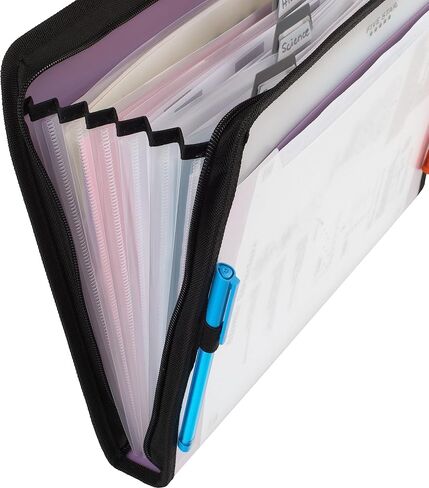Five Star 7 Pocket Expanding File Organizer, Plastic Expandable File Folders with Customizable Tabs & Clear Cover, Holds 13.75" X10.75", Zipper Closure, Color Will Vary (35170) in Saudi Arabia