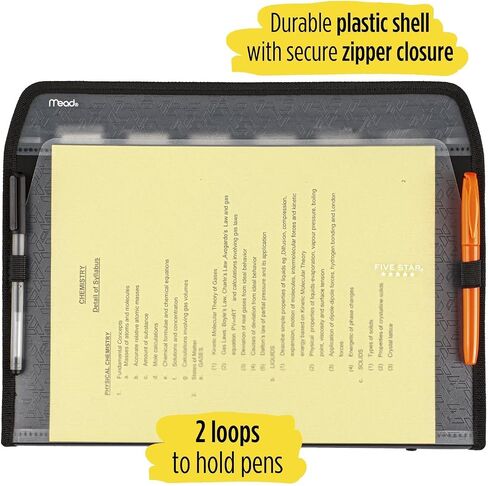 Five Star 7 Pocket Expanding File Organizer, Plastic Expandable File Folders with Customizable Tabs & Clear Cover, Holds 13.75" X10.75", Zipper Closure, Color Will Vary (35170) in Saudi Arabia