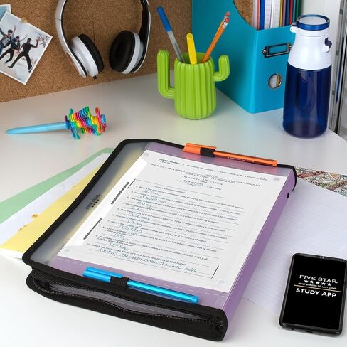 Five Star 7 Pocket Expanding File Organizer, Plastic Expandable File Folders with Customizable Tabs & Clear Cover, Holds 13.75" X10.75", Zipper Closure, Color Will Vary (35170) in Saudi Arabia