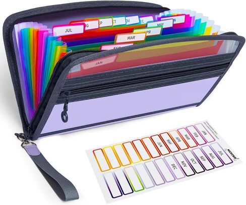 منظم قسيمة الإيصالات من Nicecho، منظم ملفات الأكورديون الصغير 13 جيبًا مع ملصقات قوس قزح، مجلد ملفات صغير لمستندات الأعمال الخاصة بالبطاقات، إغلاق بسحاب، 11 * 6.8 بوصة (أسود)... in Kuwait