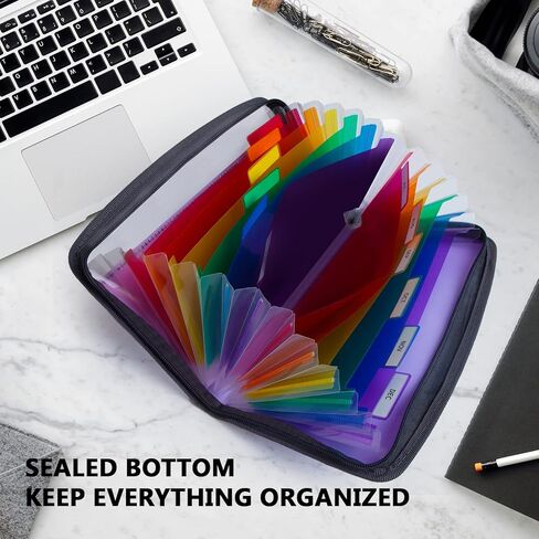 منظم قسيمة الإيصالات من Nicecho، منظم ملفات الأكورديون الصغير 13 جيبًا مع ملصقات قوس قزح، مجلد ملفات صغير لمستندات الأعمال الخاصة بالبطاقات، إغلاق بسحاب، 11 * 6.8 بوصة (أسود)... in Kuwait