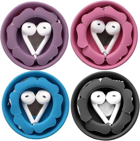 MAIRUI Wired Earbud Case 4 Pack Earphone Headphone Cord Organizer Earbuds Wrap Soft Silicone Magnetic Holder Storage Tangle Free Cable Winder(Purple/Pink/Blue/Black) in Saudi Arabia