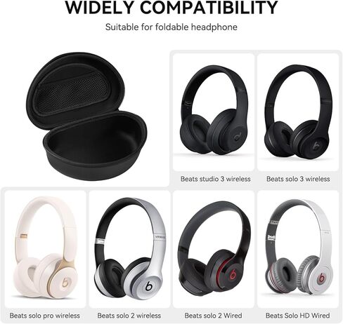 حافظة صلبة لسماعات الرأس لـ Beats Studio Pro، Solo 3، Studio 3، Solo 2، حقيبة حمل سماعة الرأس فوق الأذن مع حقيبة كابل تخزين للسفر (أسود) in Kuwait