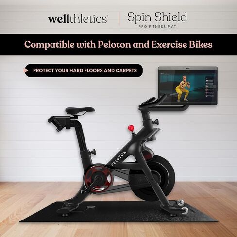 Wellthletics Spin Shield Pro Fitness Mat - Spin Bike Mat, Exercise Mat Compatible with Peloton Bike, Gym Equipment Mat, Exercise equipment mat to Protect Floors and Carpets in Saudi Arabia