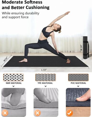 Large Exercise Mat 8'x5'|12'x6' Workout Mat for Home Gym Mats Exercise Heavy Duty Gym Flooring Fitness Mat Large Yoga Mat Cardio Mat for Weightlifting, Jump Rope, MMA, Stretch, Plyo, HIIT, Shoe-Friendly in Saudi Arabia