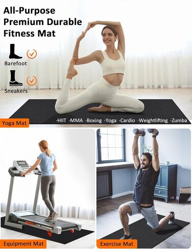 Large Exercise Mat 8'x5'|12'x6' Workout Mat for Home Gym Mats Exercise Heavy Duty Gym Flooring Fitness Mat Large Yoga Mat Cardio Mat for Weightlifting, Jump Rope, MMA, Stretch, Plyo, HIIT, Shoe-Friendly in Saudi Arabia