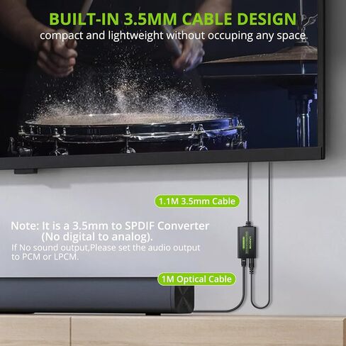 LINKFOR 3.5mm to SPDIF Converter Analog to Digital Audio Adapter for Enhanced Sound Toslink Optical Output 3.5mm to Optical with Optical Cable for TVs, Gaming Consoles, Computers, and projectors etc in Saudi Arabia