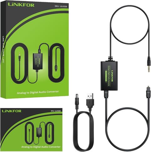 LINKFOR 3.5mm to SPDIF Converter Analog to Digital Audio Adapter for Enhanced Sound Toslink Optical Output 3.5mm to Optical with Optical Cable for TVs, Gaming Consoles, Computers, and projectors etc in Saudi Arabia