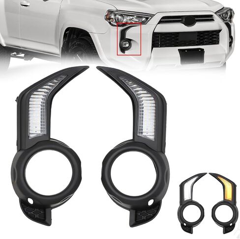 ضوء LED للجري أثناء النهار مناسب لسيارة Toyota 4Runner 2014-2021 LED DRL مصابيح إشارة الانعطاف الأمامية للضباب تعمل كأضواء إشارة الانعطاف الديناميكية المتسلسلة كهرمان/أبيض، أسود in Saudi Arabia