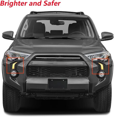 ضوء LED للجري أثناء النهار مناسب لسيارة Toyota 4Runner 2014-2021 LED DRL مصابيح إشارة الانعطاف الأمامية للضباب تعمل كأضواء إشارة الانعطاف الديناميكية المتسلسلة كهرمان/أبيض، أسود in Saudi Arabia