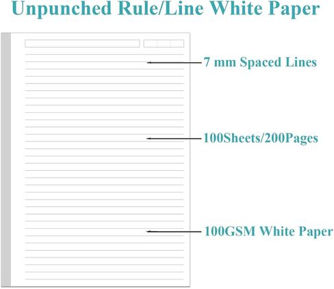 ورق إعادة تعبئة مبطن غير مثقوب - ورق أوراق سائب مقاس A5 لمجلد الحلقات/إدراج مخطط دفتر الملاحظات المنفصل، 100 ورقة/200 صفحة، مثقوب بـ 6 فتحات، صفحات بيضاء مسطرة 100 جرام في المتر المربع، 5.8 بوصة × 8.2 بوصة in Kuwait