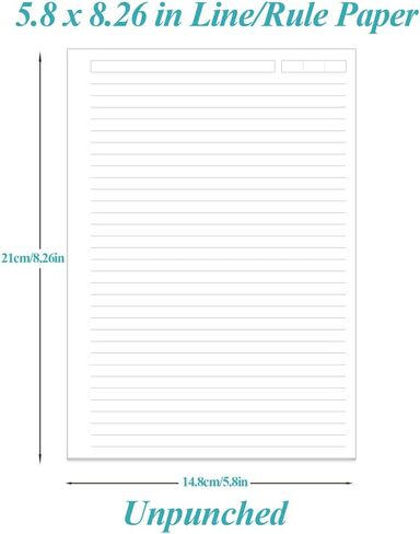 ورق إعادة تعبئة مبطن غير مثقوب - ورق أوراق سائب مقاس A5 لمجلد الحلقات/إدراج مخطط دفتر الملاحظات المنفصل، 100 ورقة/200 صفحة، مثقوب بـ 6 فتحات، صفحات بيضاء مسطرة 100 جرام في المتر المربع، 5.8 بوصة × 8.2 بوصة in Kuwait