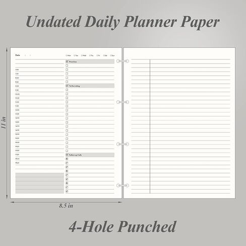 EMSHOI Daily Planner Refill 8.5" X 11", 80 Sheets, 160 Pages A4 4-Ring Binder Planner Inserts, Thick Cream Color Refill Paper, 100 GSM Loose Leaf, A4 Paper Refills with Gift Box in Saudi Arabia