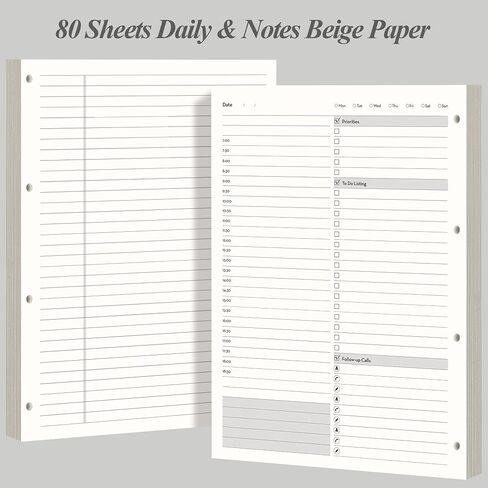 EMSHOI Daily Planner Refill 8.5" X 11", 80 Sheets, 160 Pages A4 4-Ring Binder Planner Inserts, Thick Cream Color Refill Paper, 100 GSM Loose Leaf, A4 Paper Refills with Gift Box in Saudi Arabia