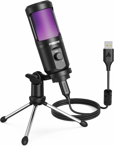 ميكروفون ألعاب MAONO USB للكمبيوتر الشخصي، ميكروفون مكثف للكمبيوتر مع مقبض كسب، ضوء RGB، حامل ثلاثي القوائم للتسجيل والبث والبث، متوافق مع سطح المكتب للكمبيوتر المحمول PS5 PS4 Mac (PM461TR RGB) in Saudi Arabia