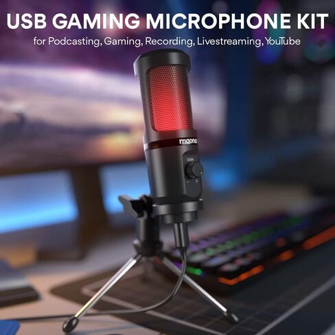 ميكروفون ألعاب MAONO USB للكمبيوتر الشخصي، ميكروفون مكثف للكمبيوتر مع مقبض كسب، ضوء RGB، حامل ثلاثي القوائم للتسجيل والبث والبث، متوافق مع سطح المكتب للكمبيوتر المحمول PS5 PS4 Mac (PM461TR RGB) in Kuwait