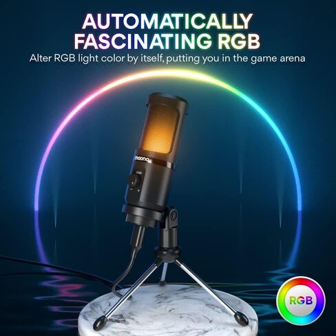 ميكروفون ألعاب MAONO USB للكمبيوتر الشخصي، ميكروفون مكثف للكمبيوتر مع مقبض كسب، ضوء RGB، حامل ثلاثي القوائم للتسجيل والبث والبث، متوافق مع سطح المكتب للكمبيوتر المحمول PS5 PS4 Mac (PM461TR RGB) in Kuwait