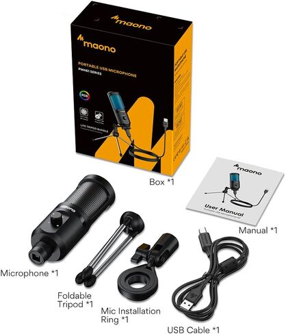 ميكروفون ألعاب MAONO USB للكمبيوتر الشخصي، ميكروفون مكثف للكمبيوتر مع مقبض كسب، ضوء RGB، حامل ثلاثي القوائم للتسجيل والبث والبث، متوافق مع سطح المكتب للكمبيوتر المحمول PS5 PS4 Mac (PM461TR RGB) in Saudi Arabia