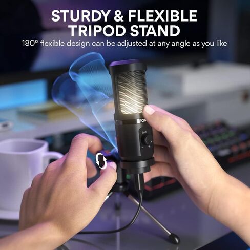 ميكروفون ألعاب MAONO USB للكمبيوتر الشخصي، ميكروفون مكثف للكمبيوتر مع مقبض كسب، ضوء RGB، حامل ثلاثي القوائم للتسجيل والبث والبث، متوافق مع سطح المكتب للكمبيوتر المحمول PS5 PS4 Mac (PM461TR RGB) in Kuwait