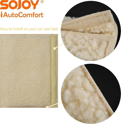 زوج واحد من وسادات الكتف لحزام الأمان من Sojoy، وسادة حزام أمان السيارة من جلد الغنم المقلد (بيج وكريمي) in Kuwait