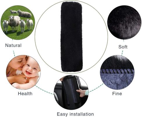 غطاء حزام الأمان التلقائي من جلد الغنم الأسترالي الناعم، وسادة كتف حزام الأمان من الصوف الأصلي الدافئ لقيادة أكثر راحة، متوافق مع جميع السيارات للنساء والرجال البالغين والأطفال in Kuwait